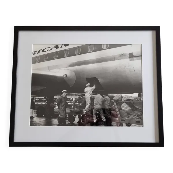 Photographie Air France cargo à Orly vintage années 70 encadré 53 x 43 cm