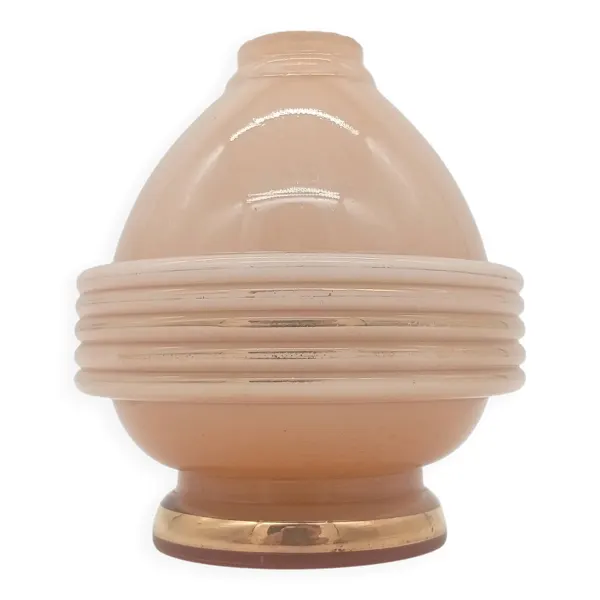 Vase Ancien Art Déco Annelé Verre Moulé Rose Pâle France Années 1930