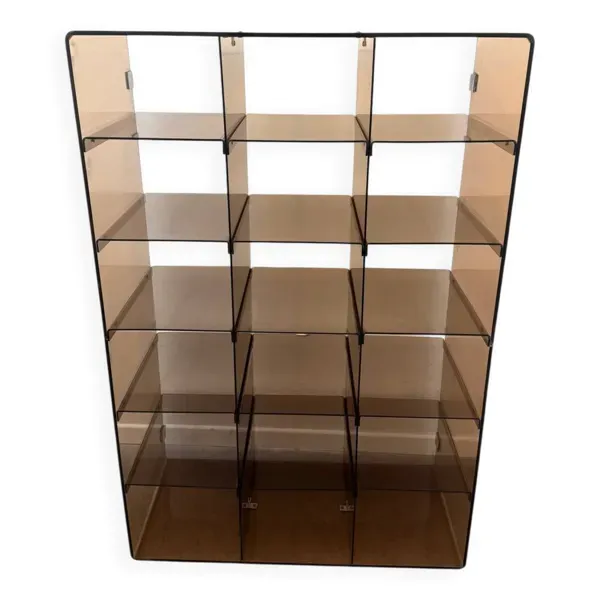 Rare Bibliothèque 18 Casiers en Plexiglas Fumé - Michel Dimas