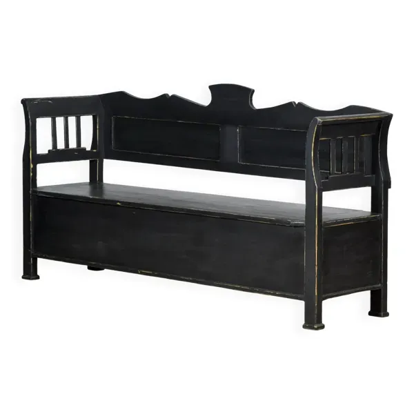 Banc en pin ancien à plateau rabattable, années 1900