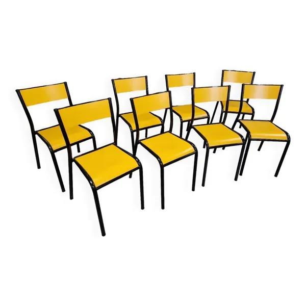 Lot de 8 chaises jaunes mullca 510