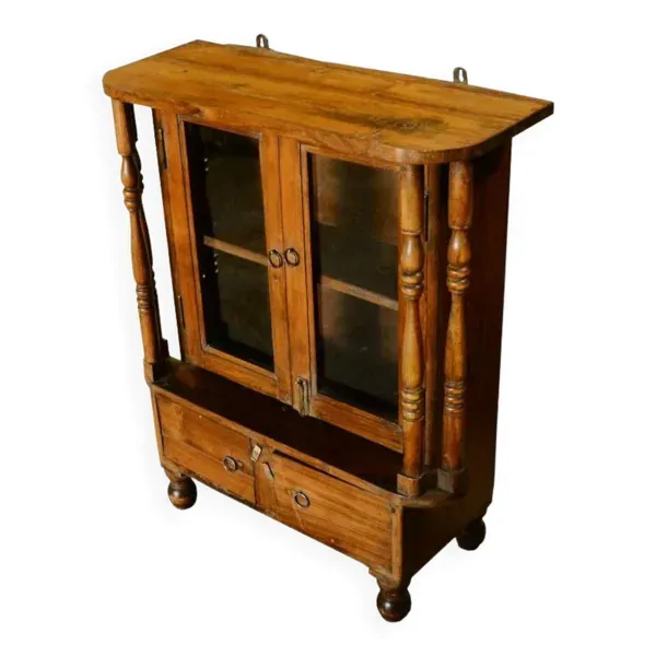Vitrine bijoutier marron sur pieds meuble de metier bois teck inde