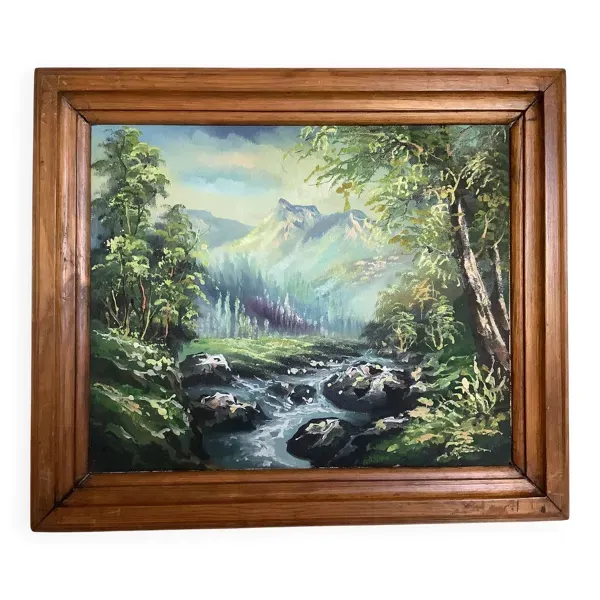 Tableau paysage de montagne et torrent