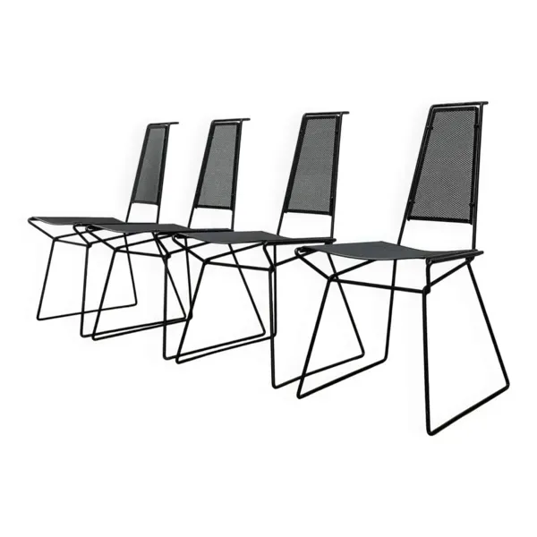 Ensemble de chaises d'appoint métalliques vintage postmodernes par Rolf Rahmlow, années 1980