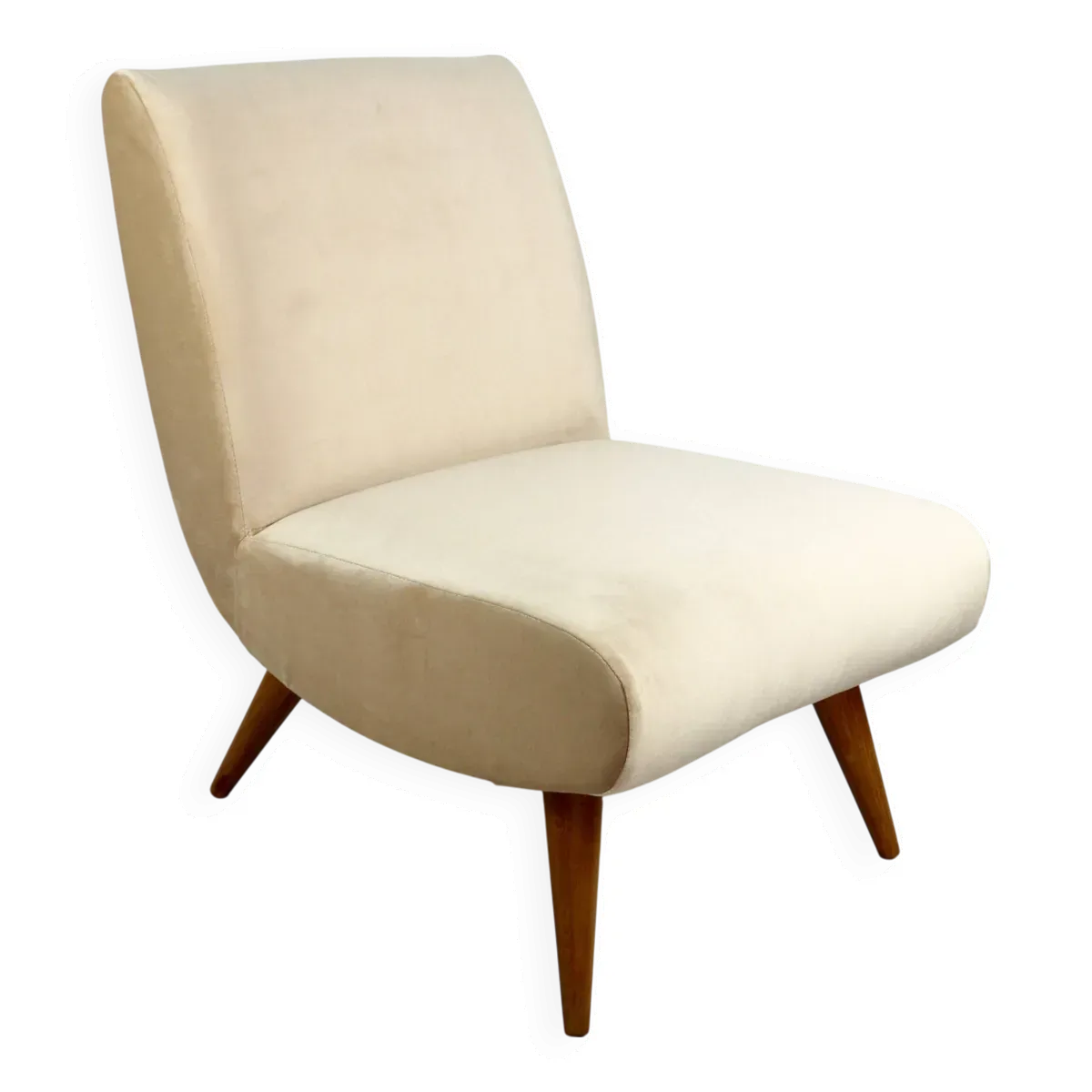 Fauteuil Loft vintage des années 70 en velours beige champagne