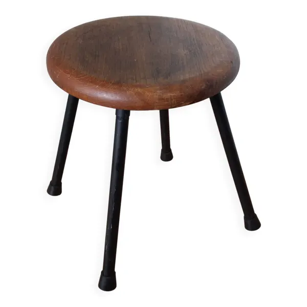 Tabouret assise bois pieds en métal