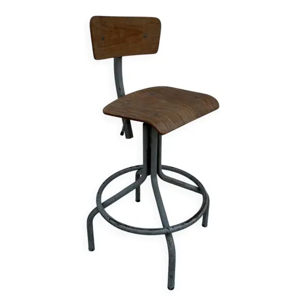 Chaise d’atelier industrielle en bois et métal – réglable