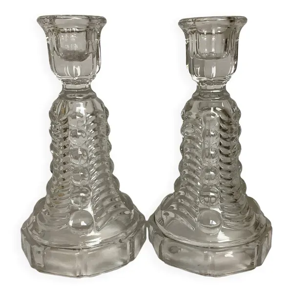 Paire d’anciens bougeoirs Val Saint Lambert Art Déco