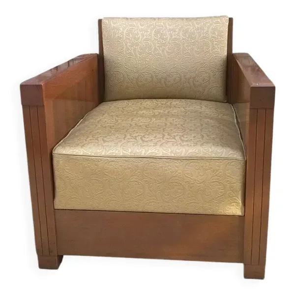 Rare fauteuil club slezak en noyer massif époque art déco