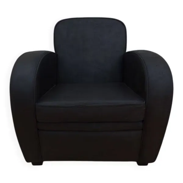 Fauteuil club en cuir noir gris - Très bon état