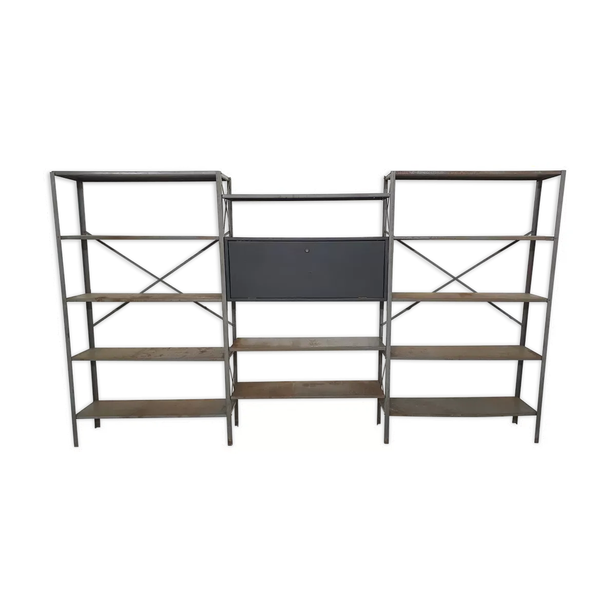 Unité murale industrielle en métal et en bois