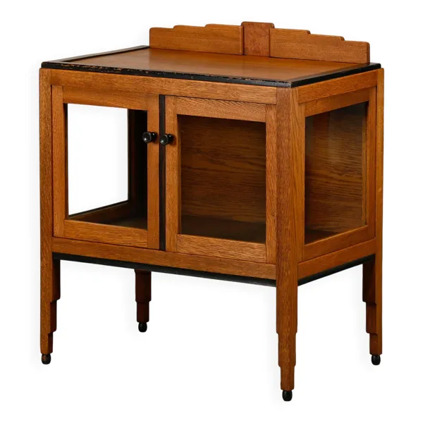 Cabinet à thé ou vitrine Art Déco École d'Amsterdam en chêne massif, Pays-Bas