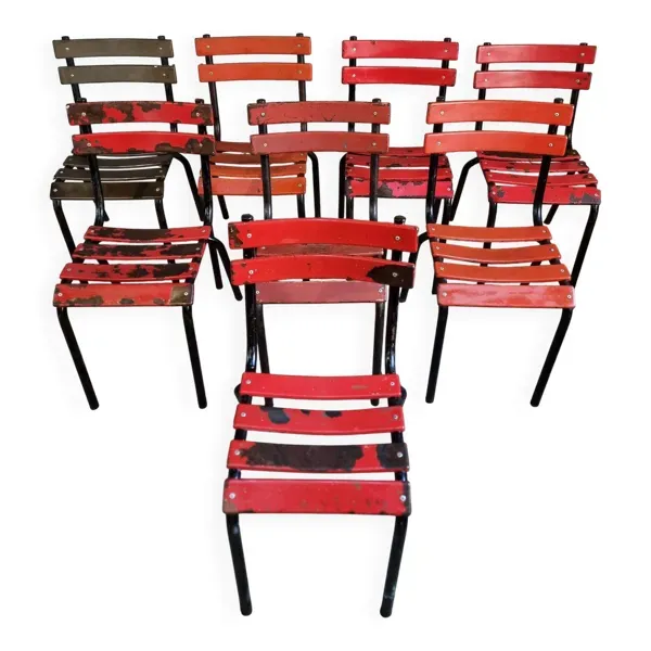 Lot de 8 chaises bistrot françaises vintage – style industriel métal Tolix