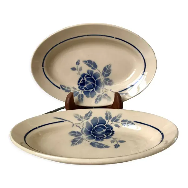 Duo de raviers fleurs bleues Saint-Amand années 30-40
