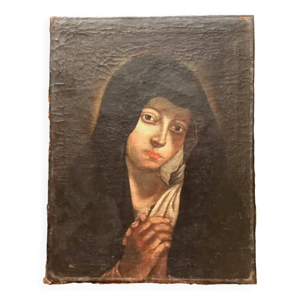 Vierge Marie peinture sur toile du XVIIe anonyme 49 cm par 38 cm école Italienne