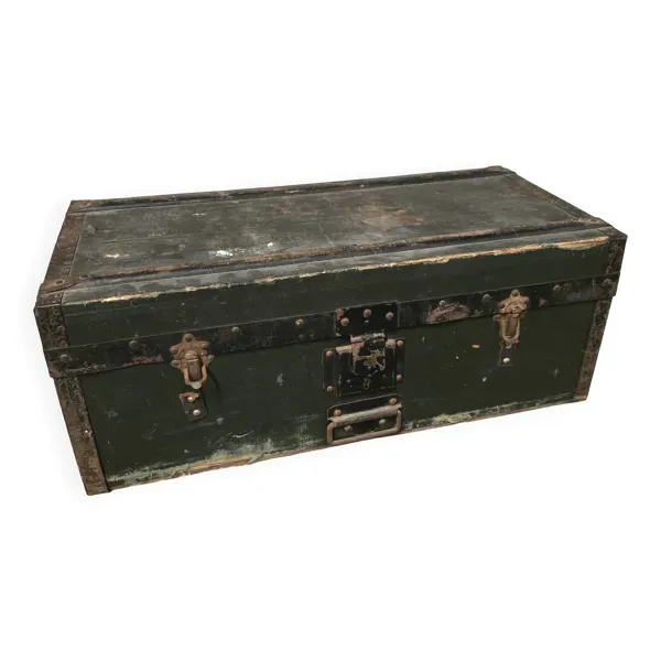 Malle ancienne en bois et métal – Style industriel / militaire