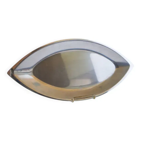 Plat en inox oval, Design, 1970 -  49 X 22 cm
