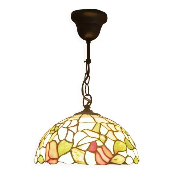 Suspension vitrail style Tiffany – Ø 30 cm – verre véritable – lourde