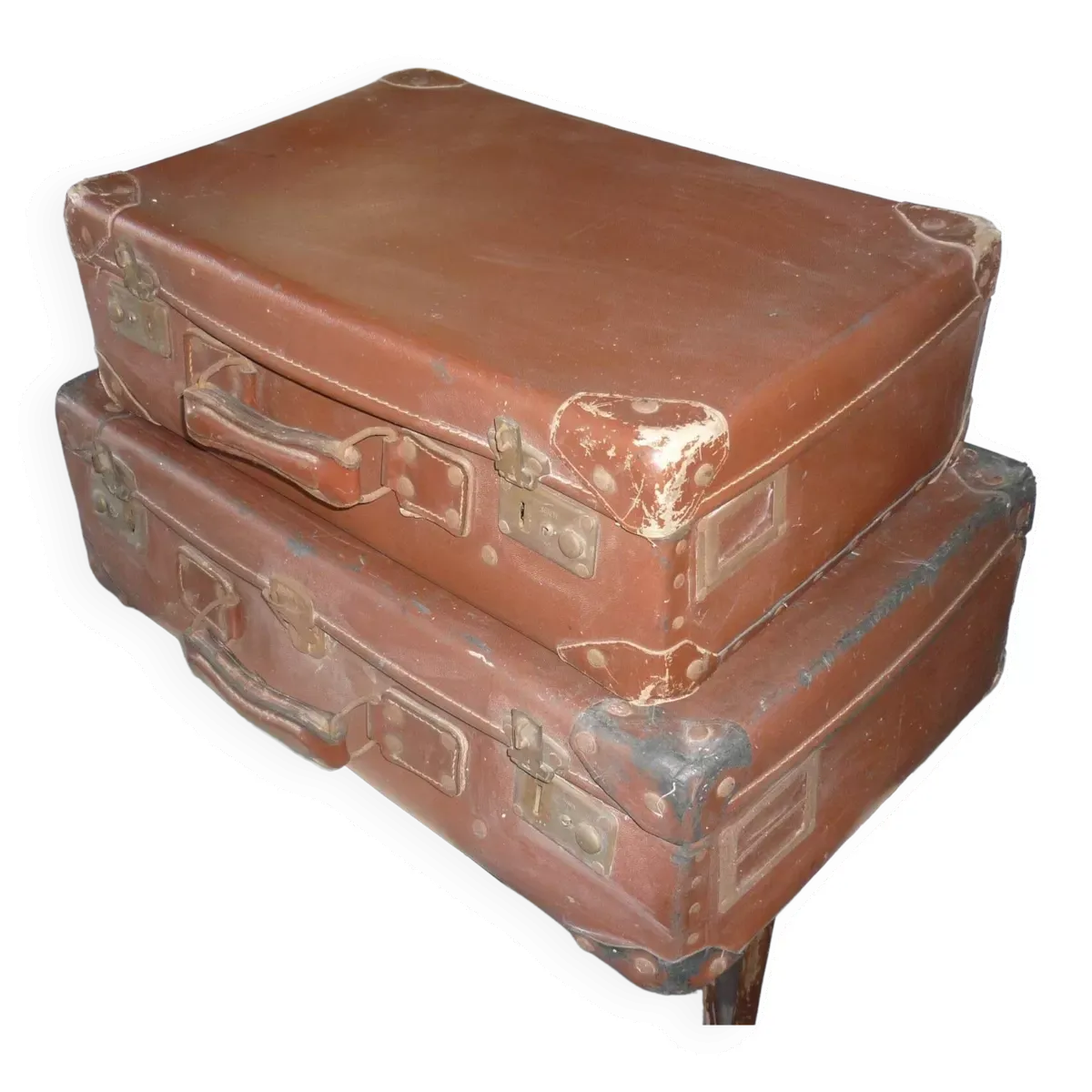 Paire de valises rousses des années 1950