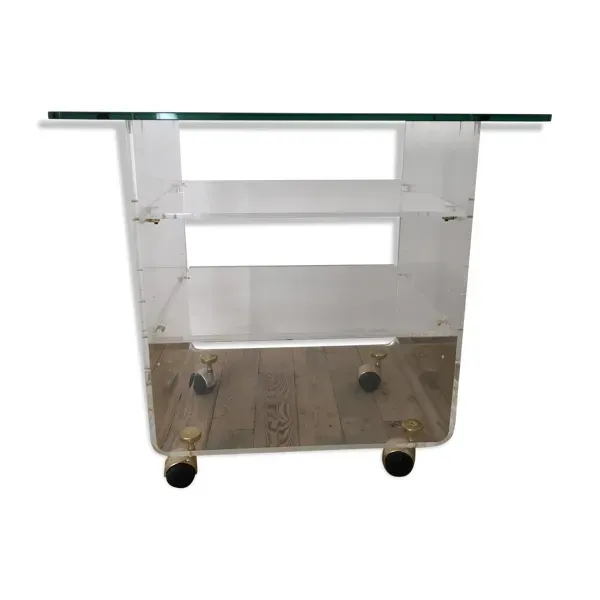 Desserte design David Lange – plexiglas & verre – années 70