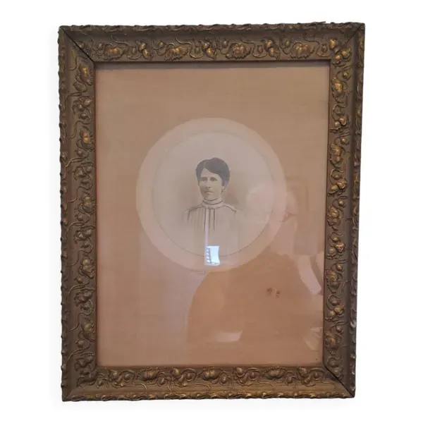Cadre photo Portrait Tableau ancêtre Femme Art Nouveau XIX France  Décoration vintage