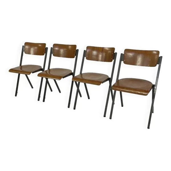 Ensemble De Quatre Chaises Compass 1960 Chaises D'école Design Néerlandais