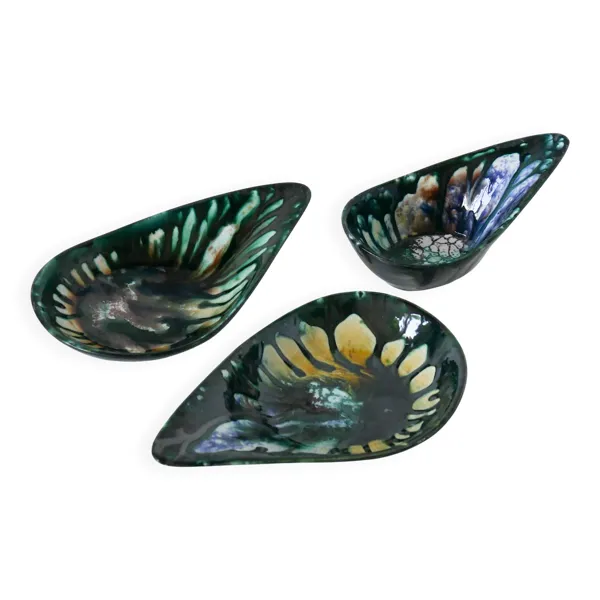 Trio de petits plats en céramique du Morvan, 1970