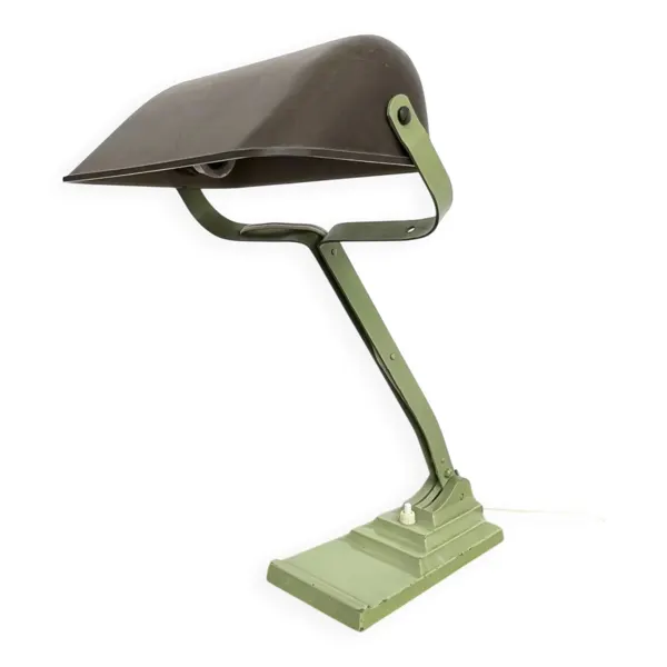 Lampe de bureau articulée ERPE — Vert pâle et bakélite, Belgique, années 30-40