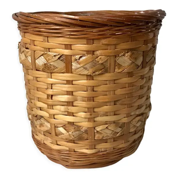 Cache-pot en rotin et bambou travaillé années 70