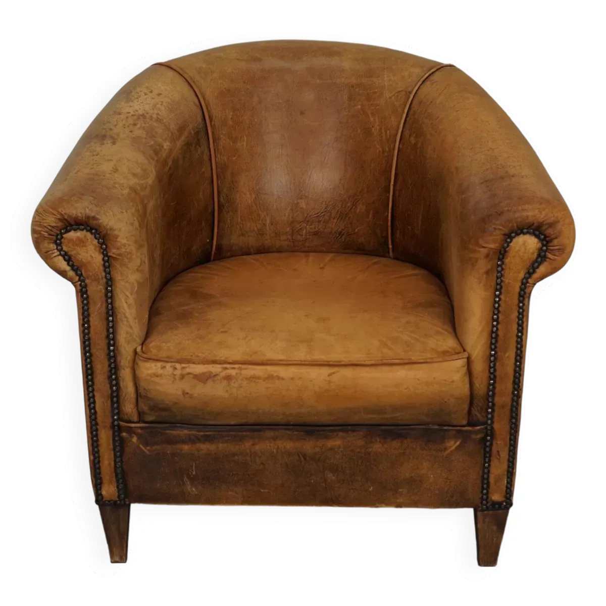 Fauteuil Club Vintage en Cuir Couleur Cognac, Pays-Bas