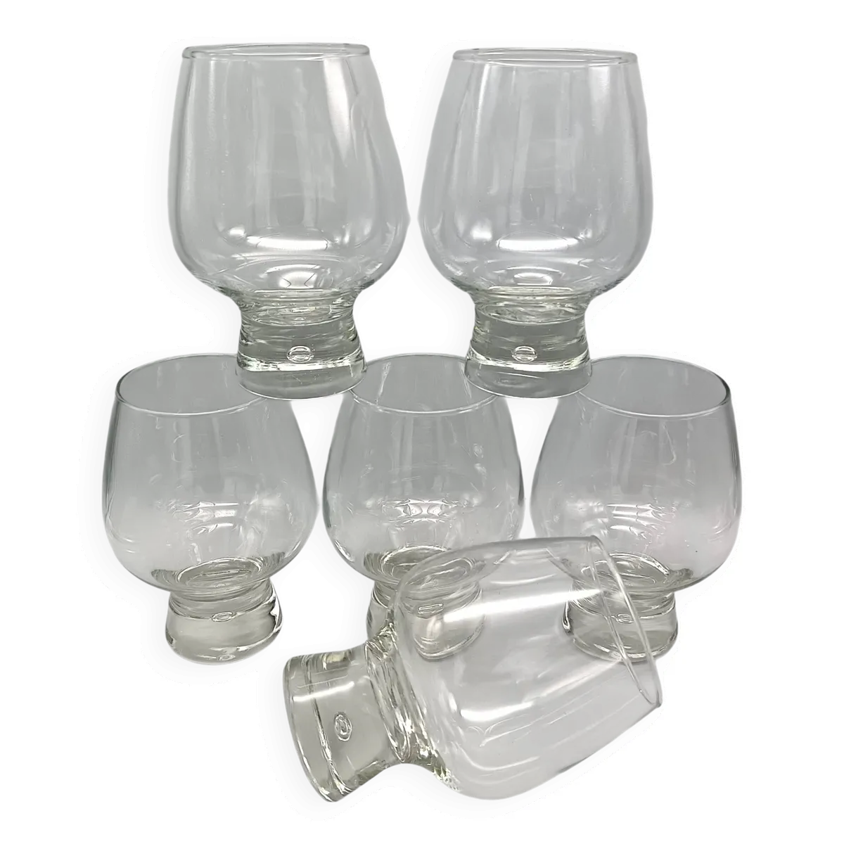 6 verres modèle ''fjord'' de durobor transparent pied avec bulle vintage
