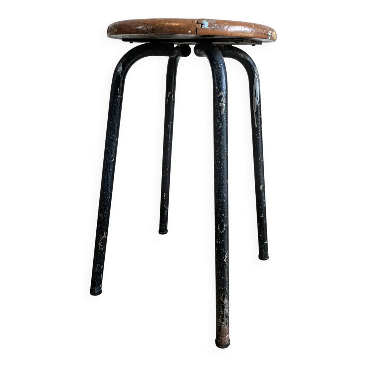 Ancien tabouret industriel marron