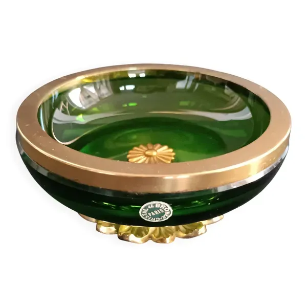 Coupelle en cristal vert et laiton doré par Cristal & Bronze Paris