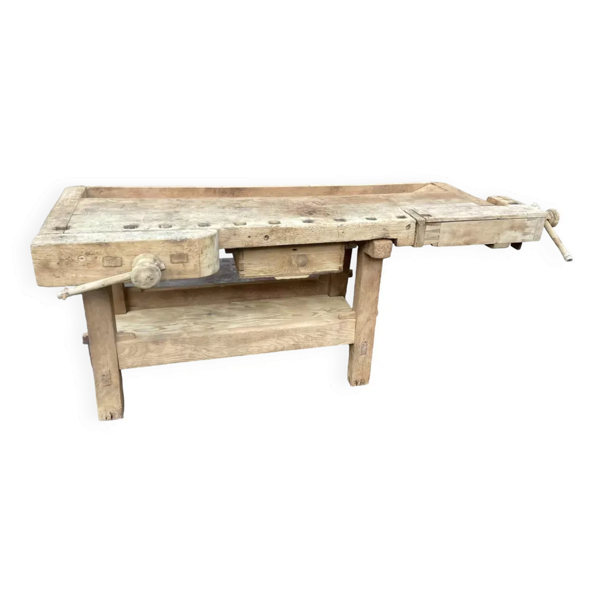 Table industrielle établi menuisier en bois naturel brut vintage bohême