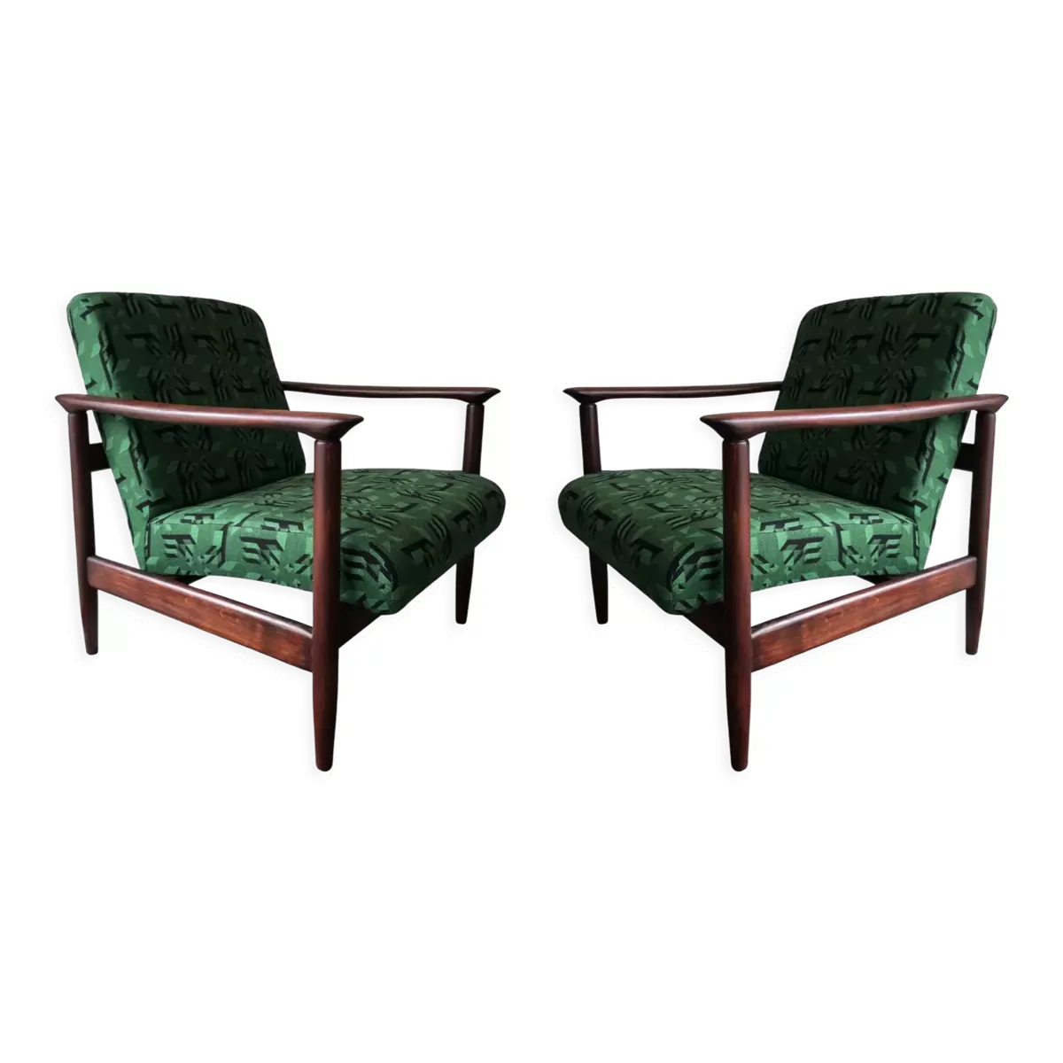 Fauteuils en jacquard vert, par Edmund Homa, années 1960, ensemble de deux