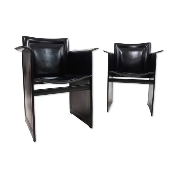 2 chaises en cuir noir Arrben Solaria par Tito Agnoli, 1970