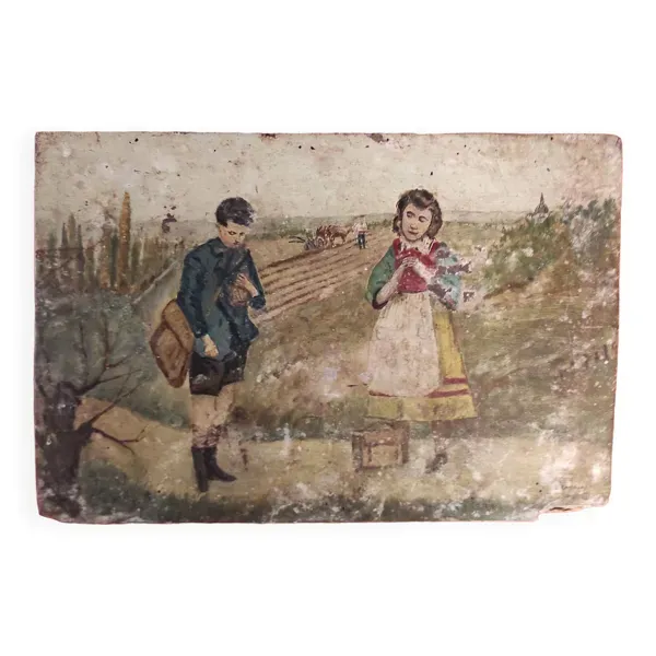 Français peinture à l'huile vintage, L'Angelus des écoliers, signée D. Ladrens