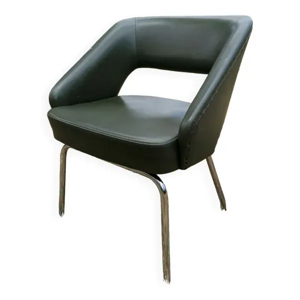 Fauteuil vintage de conférence en skaï vert Roset SNA