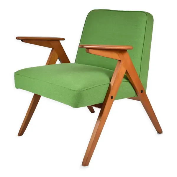 Fauteuil bunny, restauré, tissu vert, années 1960