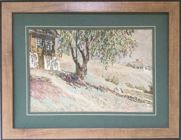 Ecole russe,Village sur le Don.Aquarelle