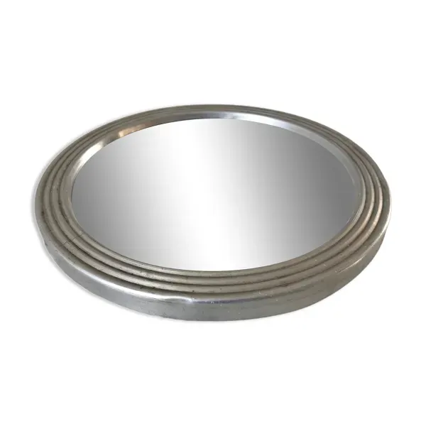 Plateau miroir rond argenté années 50