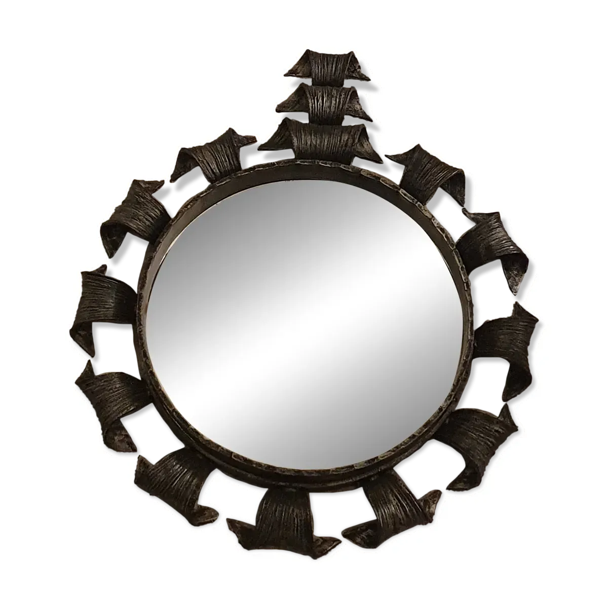 Miroir brutaliste en fer forgé Espagne 1950