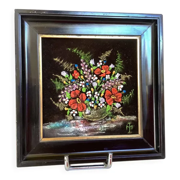 Tableau bouquet de fleurs signé