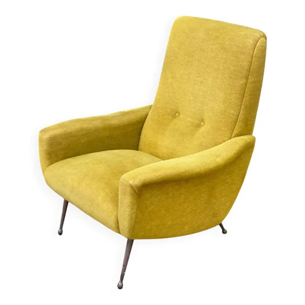 Fauteuil italien jaune moutarde style Mid-Century