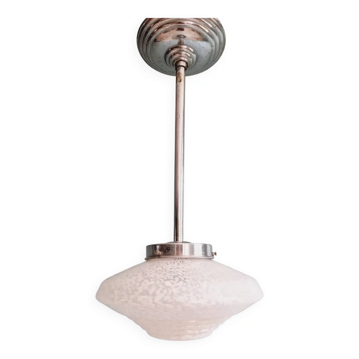 Suspension Art Déco en verre moucheté blanc, années 1930