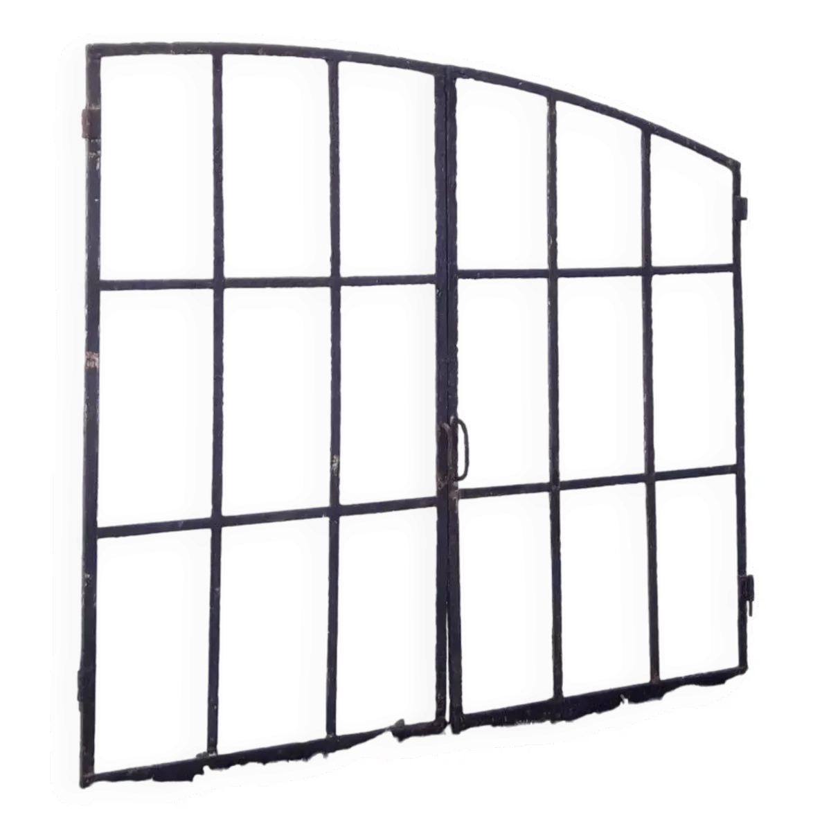 Fenêtre industrielle arquée métal L128xH114 verrière XIX° 2 vantaux