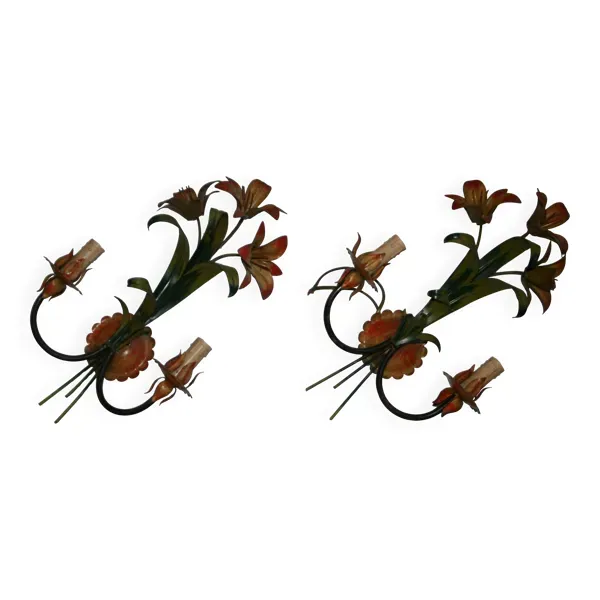 Paire d’appliques florales vintage style florentin italien  métal