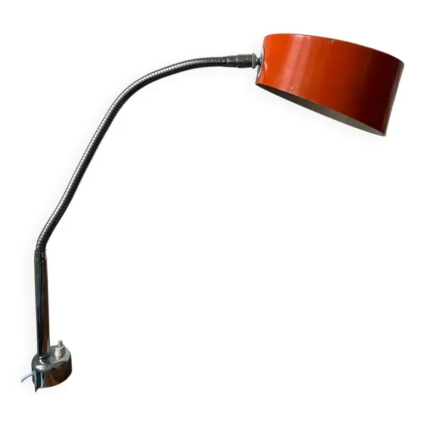 Lampe d’atelier orange à étau – années 70