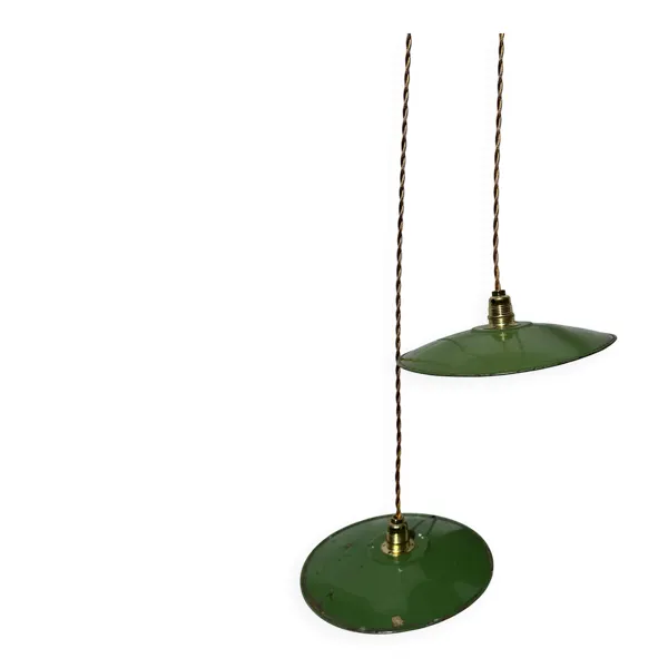 Paire de suspension vintage en tôle émaillée style usine rétro