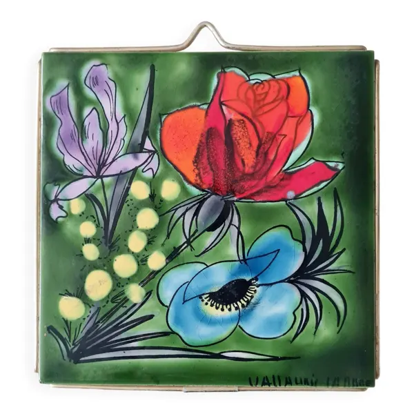 Carreau de céramique vintage Vallauris - Décor Floral